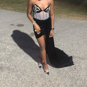 Black Velvet Gown with a Side Train